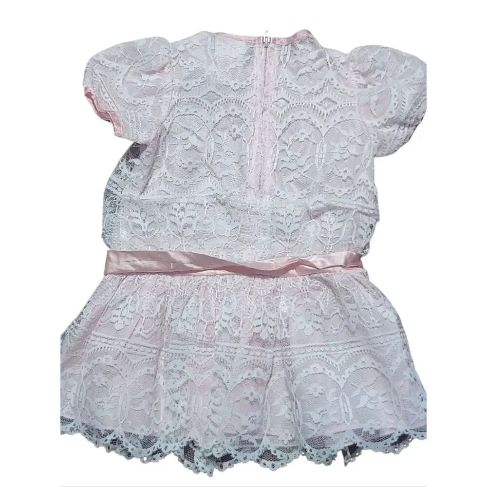 Vintage Small Wonder Lace Dress Girls Size 3T Pink 80s Short Sleeve